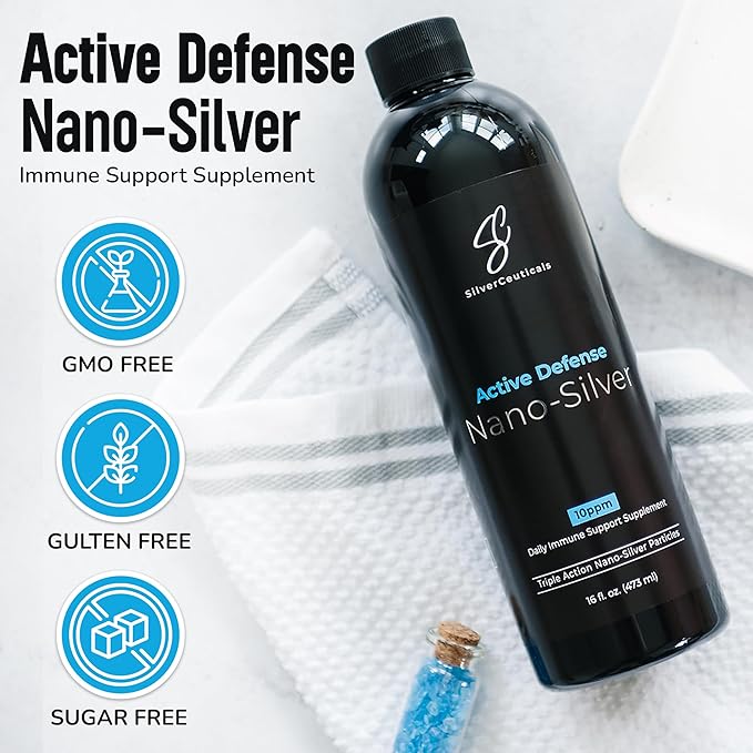 Colloidal Silver w/Nano Technology - 10ppm 16oz - 8X More Effective - Natural Immune Support - Save the Sick Days - Ages 5 &amp Up - Outperforms Higher PPM Silvers - No Taste &amp Smell - 3rd Party