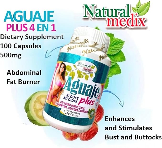 Aguaje Plus 4 in 1- Peruvian Female Health Supplement - Powerful Curves Shape -Natural -100 Capsules -Natural Medix