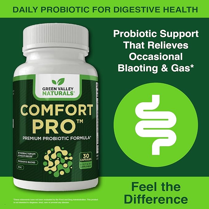 ComfortPro™ Daily Probiotics for Digestive Health | Constipation Relief &amp Bloating Support for Women &amp Men | Gut Cleanse with Zinc | Helps Reduce Gas &amp Promotes Digestive Regularity | Vall