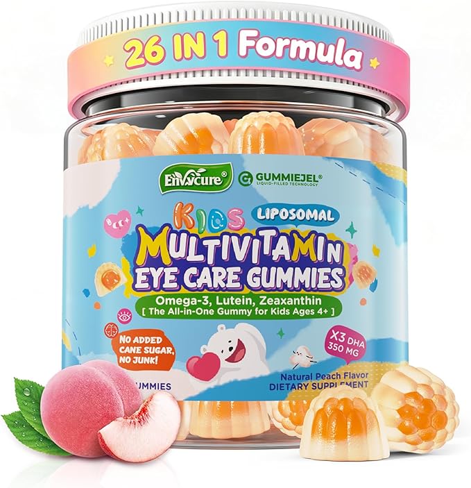 Kids Multivitamin Gummies with Iron 450mg Algae Omega-3 Methylated B12 Folate Fiber 2g Probiotics Magnesium A C D K Zinc Children Vitamins for Growth Brain Eye Gut Immune Sugar Free