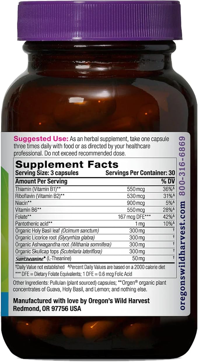 Oregon's Wild Harvest Stress Guard L-Theanine Supplement for Natural Relief 90 Capsules