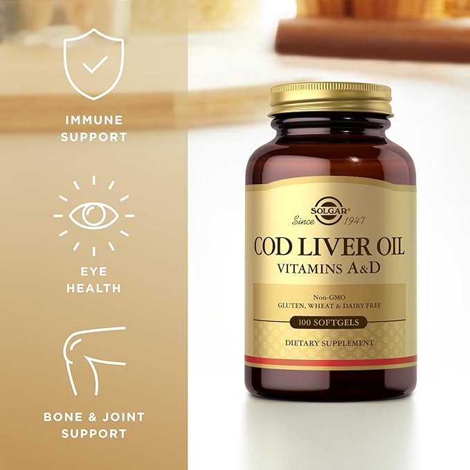 Solgar Cod Liver Oil - 100 Softgels Pack of 2 - Provides Vitamins A &amp D - Non-GMO Gluten Free - 200 Total Servings