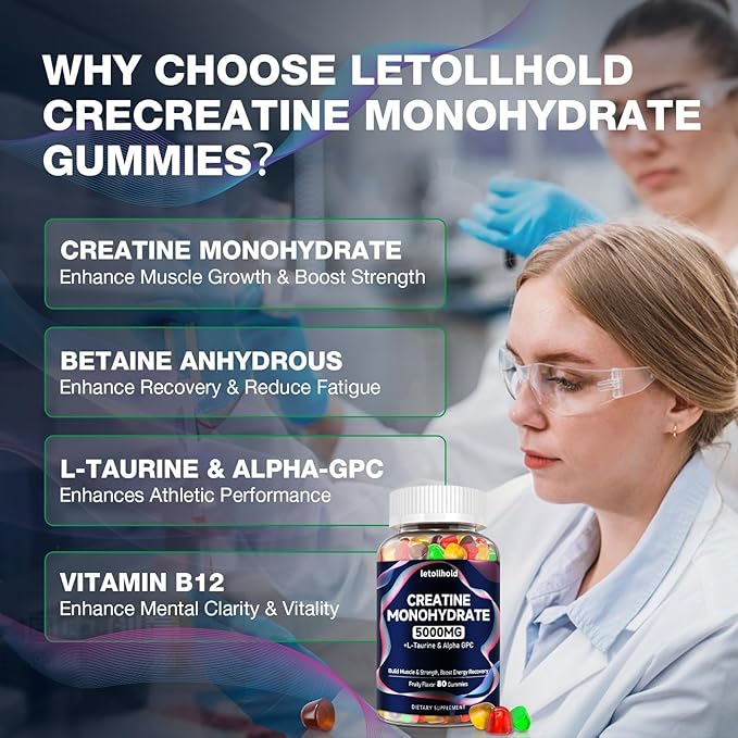 Creatine Monohydrate Gummies 5g for Women &amp Men - Creatine Gummies for Women Pre Workout Chewables with L-Taurine &amp Alpha GPC Sugar-Free Muscle Builder Energy Boost Vegan Non-GMO (160 Count