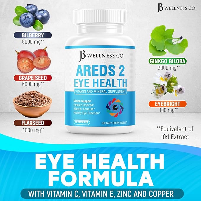 JB Wellness AREDS 2 Eye Vitamin &amp Mineral Supplement Contains Lutein Vitamin C Zeaxanthin Zinc &amp Vitamin Enhance Vision Supplement - 120 Count