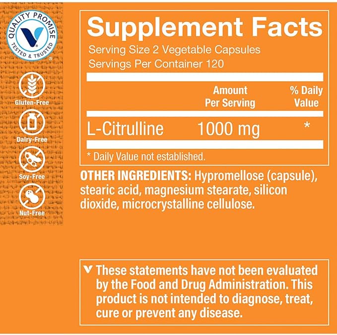 The Vitamin Shoppe L-Citrulline a Free-Form Amino Acid a Nitric Oxide Booster a 1000 MG (240 Vegetarian Capsules)