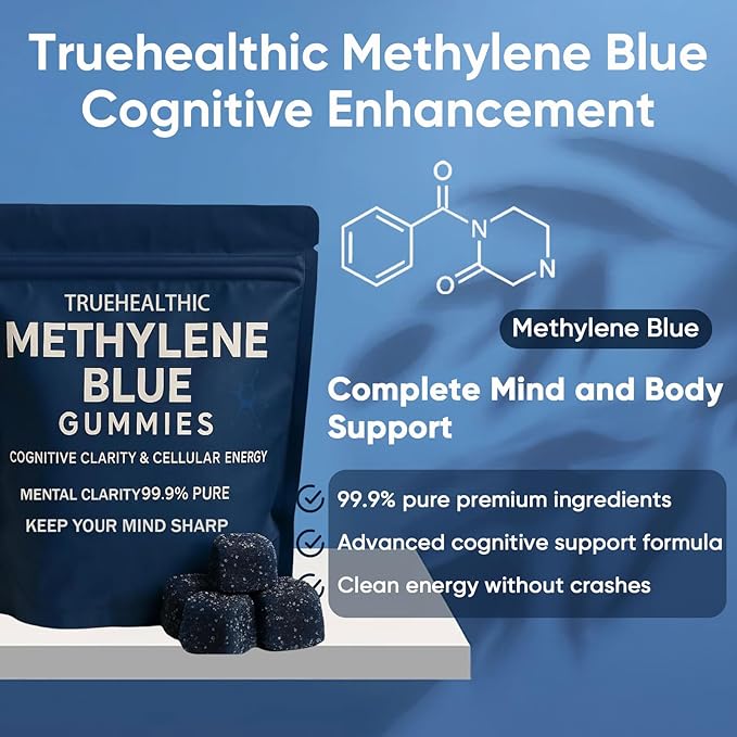 Methylene Blue Gummies 5mg of Methylene Blue Per Gummy for Sustained Energy Mental Clarity Lifted Mood Sharper Focus 99.9% Pure 30 Gummies Per Bag (2)