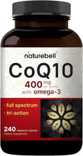 NatureBell CoQ10 400mg with Omega-3-240 Capsules - Antioxidant Supplement for Heart &amp Energy Health Support - Supports Cellular Energy* - Extra Strength Coenzyme Q10