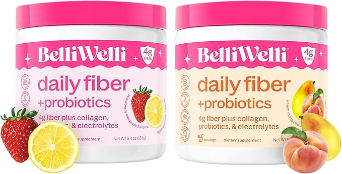Daily Fiber Supplement Bundle with Collagen Probiotics &amp Electrolytes - Peach Mango &amp Strawberry Lemonade Flavors - Supports Digestive Health Debloating Gut &amp Hormone Balance - 32 Servi