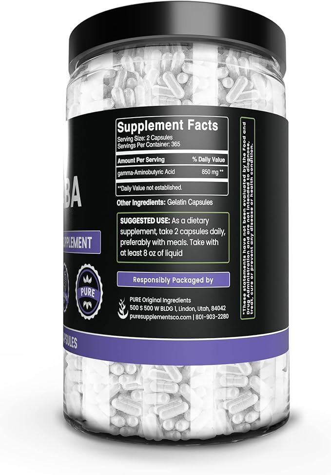 PURE ORIGINAL INGREDIENTS GABA (730 Capsules) No Magnesium Or Rice Fillers Always Pure Lab Verified