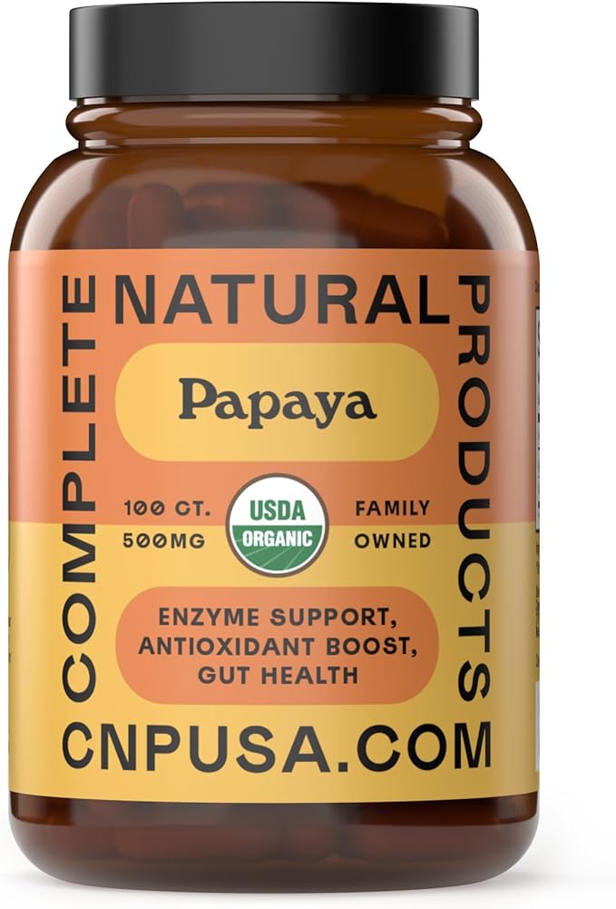 Complete Natural Products Organic Papaya Enzymes 100 Capsules &amp Digestive Enzymes 100 Capsules Bundle