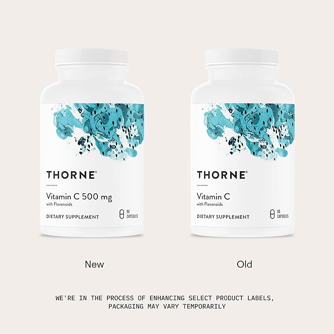 THORNE - Vitamin C 500 mg - Blend of Vitamin C and Citrus Bioflavonoids from Oranges - Supports Immune System Cellular Energy Production &amp Collagen Production* - Third-Party Certified - 90 Servin