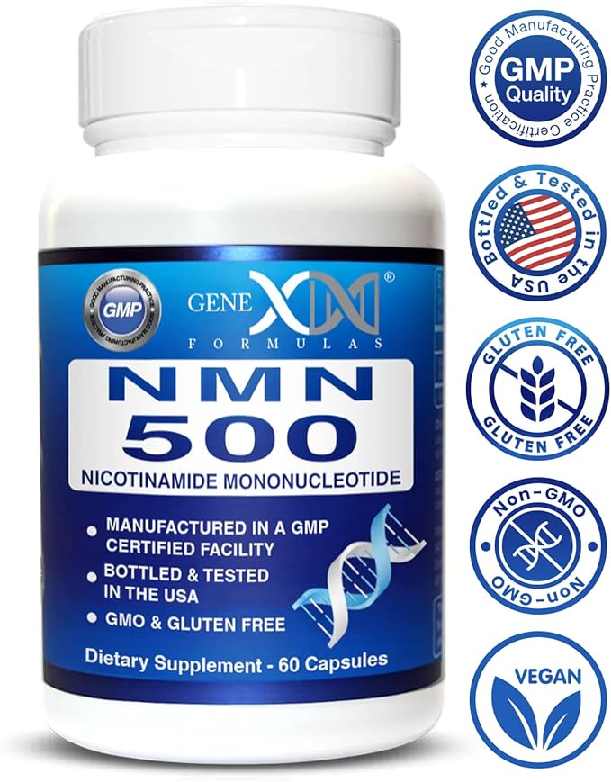 Genex Formulas NMN 500mg - 99% Pure Shelf Stabilized Supplement Capsules for Increased NAD Levels &amp Healthy Aging GMP Certified 500mg per Serving 60 Capsules