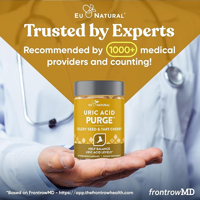 Eu Natural Purge Uric Acid Flush - Eat &amp Drink What You Want - Uric Acid Support for Joints &amp Mobility with Celery Seed Tart Cherry &amp Chanca Piedra - 60 Vegetarian Capsules