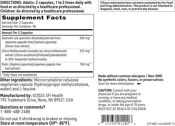 Klaire Labs SFI Health Bioflavonoid Complex - Immune Cardiovascular &amp Antioxidant Support Supplement with Citrus Bioflavonoids Quercetin &amp Rutin (120 Capsules)