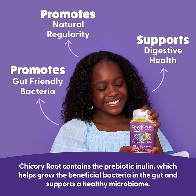 The Feel Great Vitamin Company Fiber Gummies for Kids for Digestive Support | Constipation Relief for Kids | Fruity Flavored Chewable Fiber Gummies | Vegetarian Supplements | 60 Day Supply