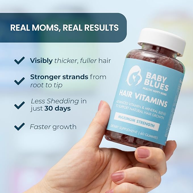 Baby Blues Postpartum Hair Loss Vitamins - Passion Fruit Gummies with Biotin Collagen &amp Folate
