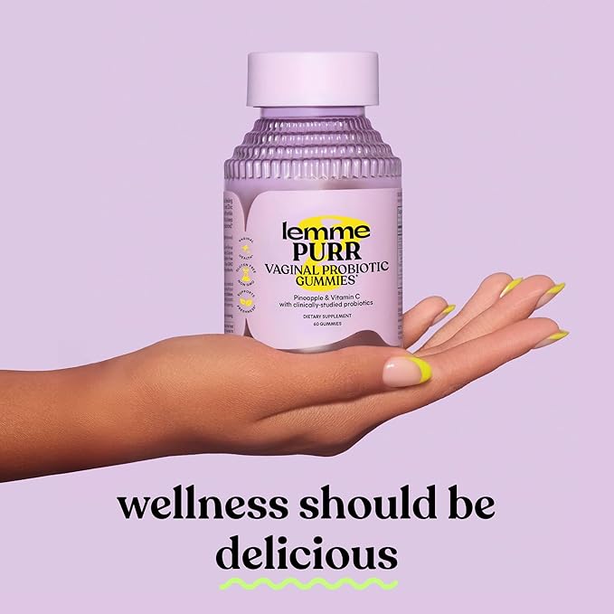 Lemme Purr Vaginal Probiotic Gummies for Women - Balanced pH Healthy Odor Yeast Balance &amp Flora Support + Vitamin C for Immune Health - Tasty Pineapple (60 Count)