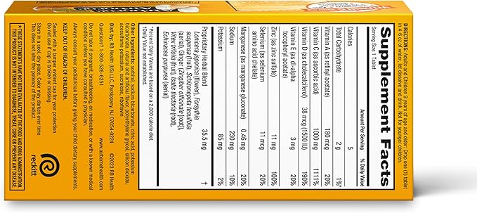 Vitamin C 1000mg (per serving) - Airborne Zesty Orange Effervescent Tablets (36 count in a box) Gluten-Free Immune Support Supplement With Vitamins A C E ZINC Selenium Echinacea &amp Ginger
