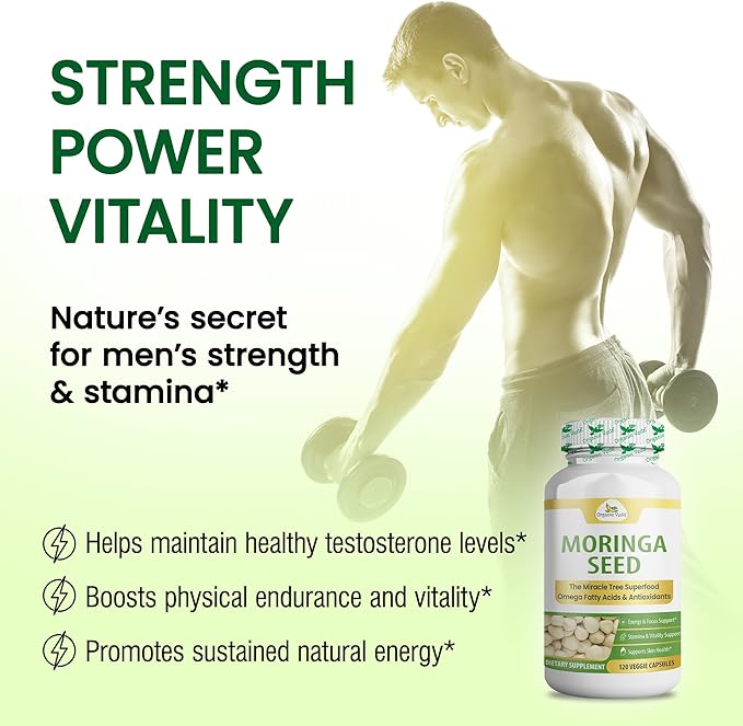 Organic Veda Moringa Seed Capsules - Omega 3 6 9 Antioxidants Vitamins Amino Protein Rich Organic Moringa Capsule - The Miracle Tree Vitality Energy &amp Focus Supplement for Men &amp Women 1