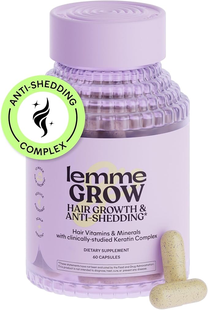 Lemme Grow Hair Growth Supplement for Women Clinically Proven Keratin Complex for Visibly Thicker Hair and Scalp Coverage Reduced Shedding Nourish Thinning Hair - 1 Month Supply