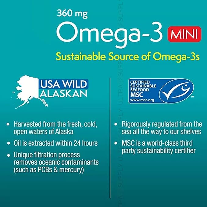 Members Mark Omega-3 Mini Softgels (300 Count.) 360mg – Easy-to-Swallow Fish Oil with DHA &amp EPA – Heart &amp Brain Support – No Fishy Aftertaste