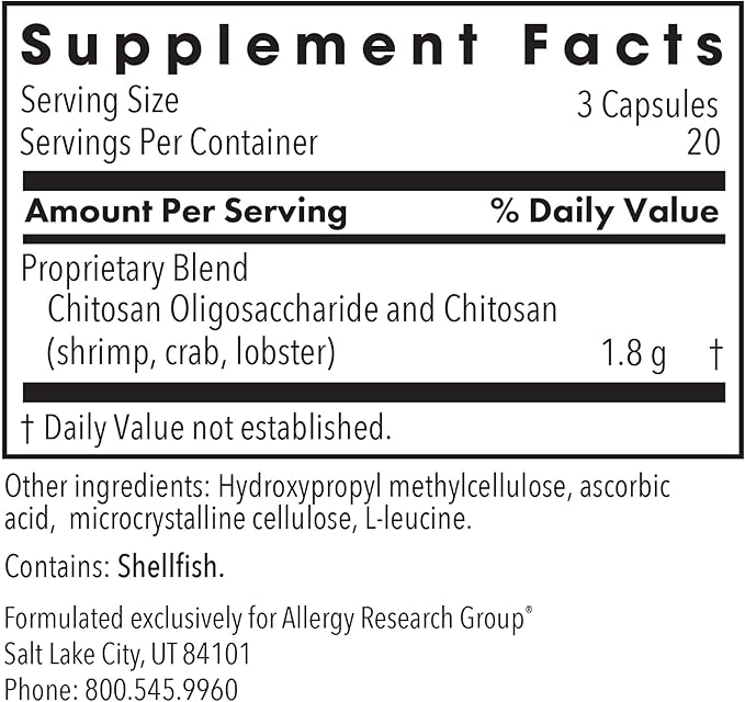 Allergy Research Group MicroChitosan Supplement - Chitosan Chitosan Oligosaccharide Cleansing Support Binder Enhanced Detoxification 1800mg Vegetarian Pills - 60 Count