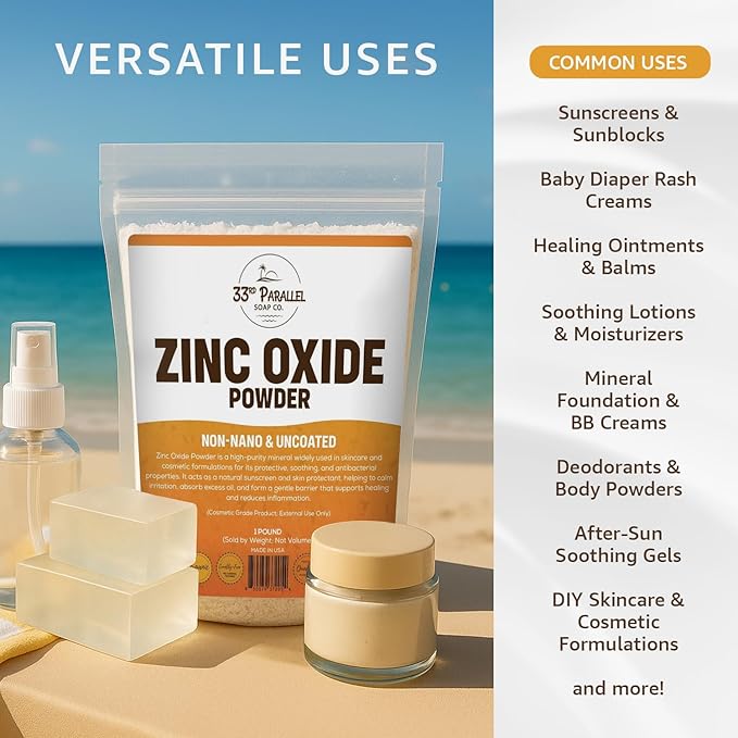 Zinc Oxide Powder USP Grade (5 lbs) Zinc Dust | Non-Nano &amp Uncoated | Natural UV Protection Soothes Irritation Anti-Bacterial Mineral for Sunscreen Creams Balms &amp DIY Skincare | 5 POUNDS