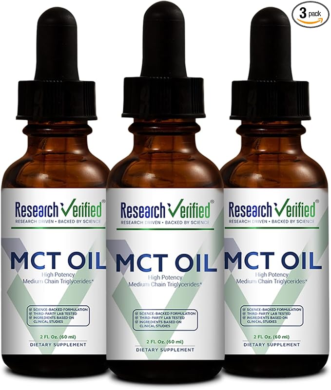 Research Verified 100% MCT Oil - 2 Fl. Oz. - 3 Bottles - Vegan Friendly