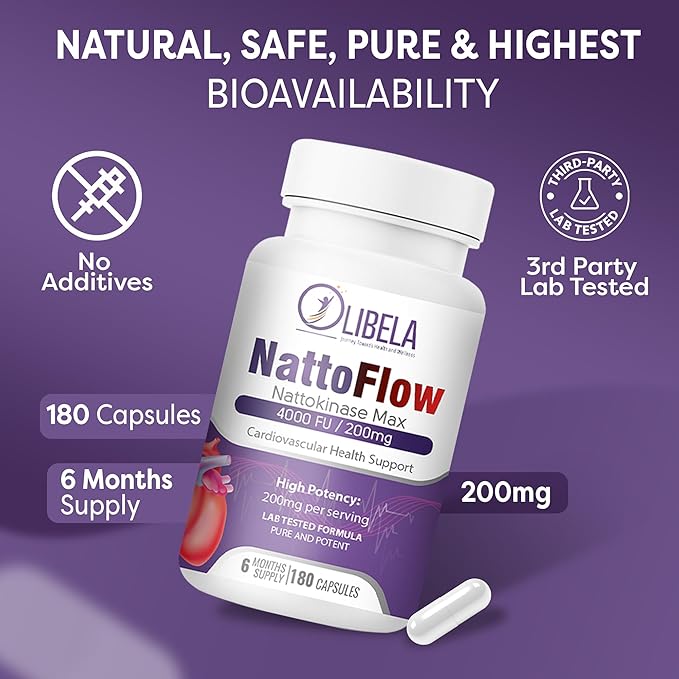 Nattokinase 4000 FU 180 Capsules Supports Heart Health Circulatory System &amp Normal Blood Flow. Enzymes for Overall Blood Health Detox &amp Cleanse. Non-GMO Vegan - 6 Months Supply