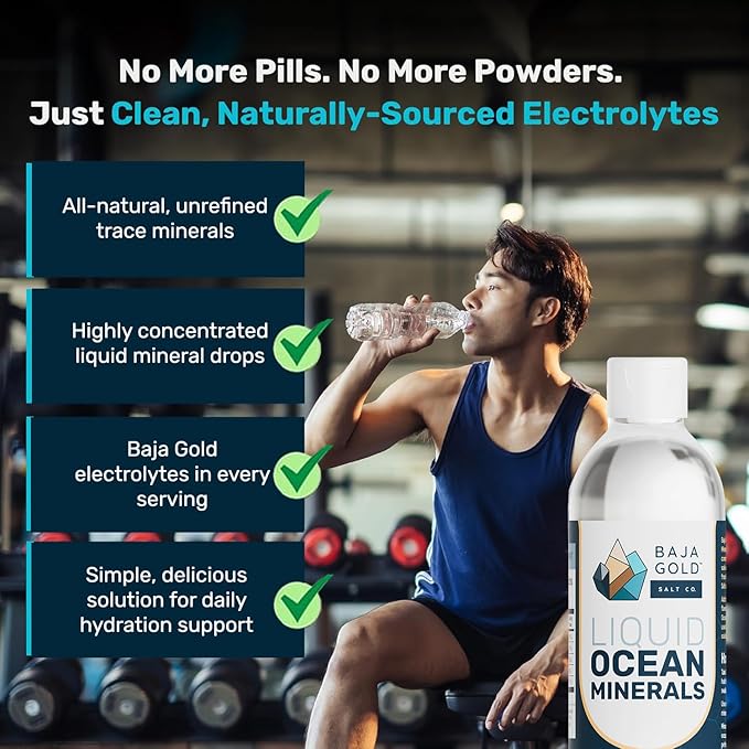 Baja Gold Liquid Trace Mineral Drops – Pure Ocean-Based Minerals for Water &amp Food | Unrefined Electrolytes for Balanced Taste | Mineral-Rich Saline Solution &amp Oral Cleanse | 12 fl oz 90-Day S