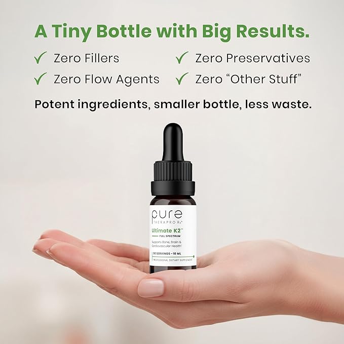 Pure Therapro Rx Ultimate K2 Supplement | Liquid Liposomal Vitamin K2 Drops | 90 Servings | 600mcg Vegan K2 as MK4 &amp MenaQ7 MK7 | Supports Bone Health Heart Health Skin &amp Hair | 10 mL