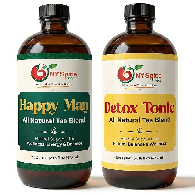 NY Spice Shop Detox Tonic &amp Happy Man Natural Tea Blend – All-Natural Liquid Herbal Beverages – Carefully Crafted Herbal Infusions with Natural Ingredients – 1 Count