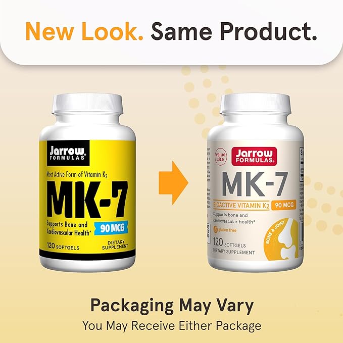 Jarrow Formulas MK-7 90mcg-Bioactive Form of VIT K2-120 Servings(Softgels)-for Bone &amp CV Health-VIT K2 MK-7 Dietary Supp-K2 VIT Supp MK-7-Gluten Free12 Pack