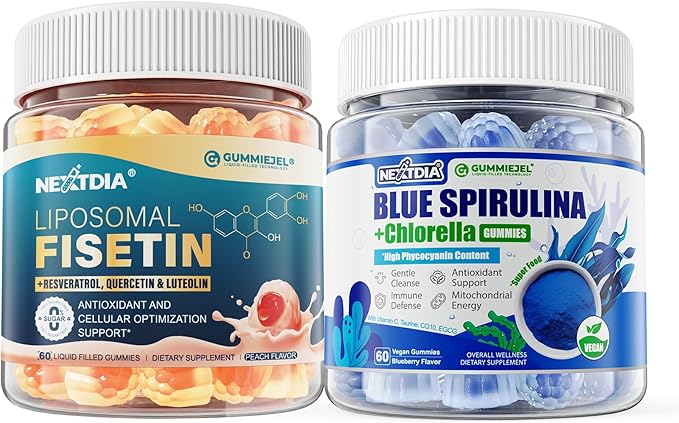 Nextdia Liposomal Fisetin 200mg Liquid Gummies + Organic Blue Spirulina Gummies