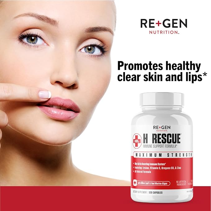 Re+Gen Nutrition H Rescue Immune Support Supplement for Adults Capsules with Zinc Vitamin C L lysine Amino Acid &amp Oregano Oil for Immunity Health in Men &amp Women 120 Capsules
