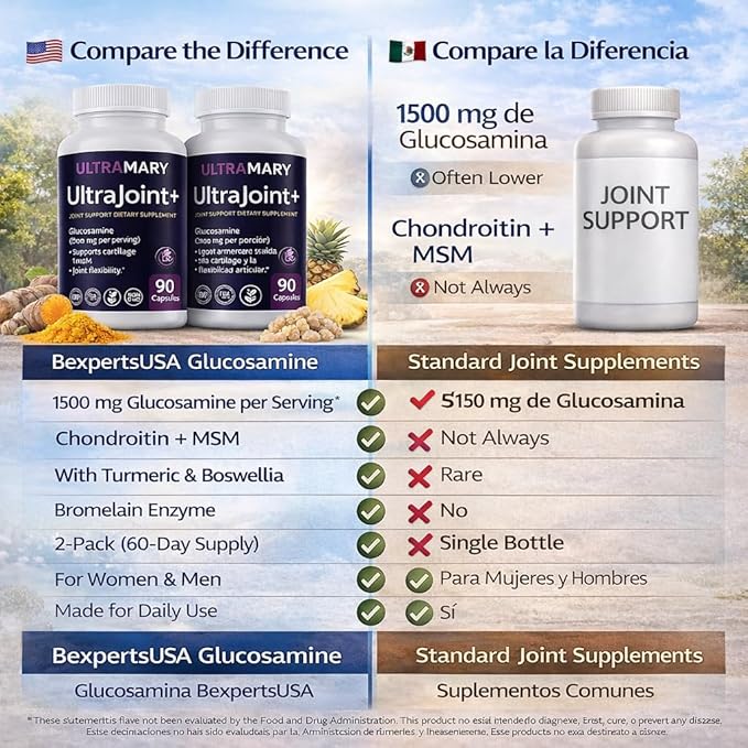 Glucosamine Chondroitin MSMJoint Support Supplement–1500 mg per ServingW/Turmeric(Curcuma)Boswellia BromelainSupports Joint ComfortMobility &amp Flexibility–Articulaciones–90 Caps(2 Pack)Bexperts