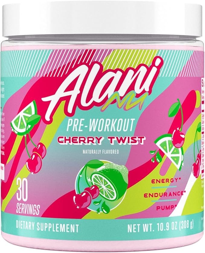 Alani Nu Pre Workout Powder Cherry Twist Amino Energy Boost Endurance Supplement Sugar Free 200mg Caffeine L-Theanine Beta-Alanine L-Citrulline 30 Servings
