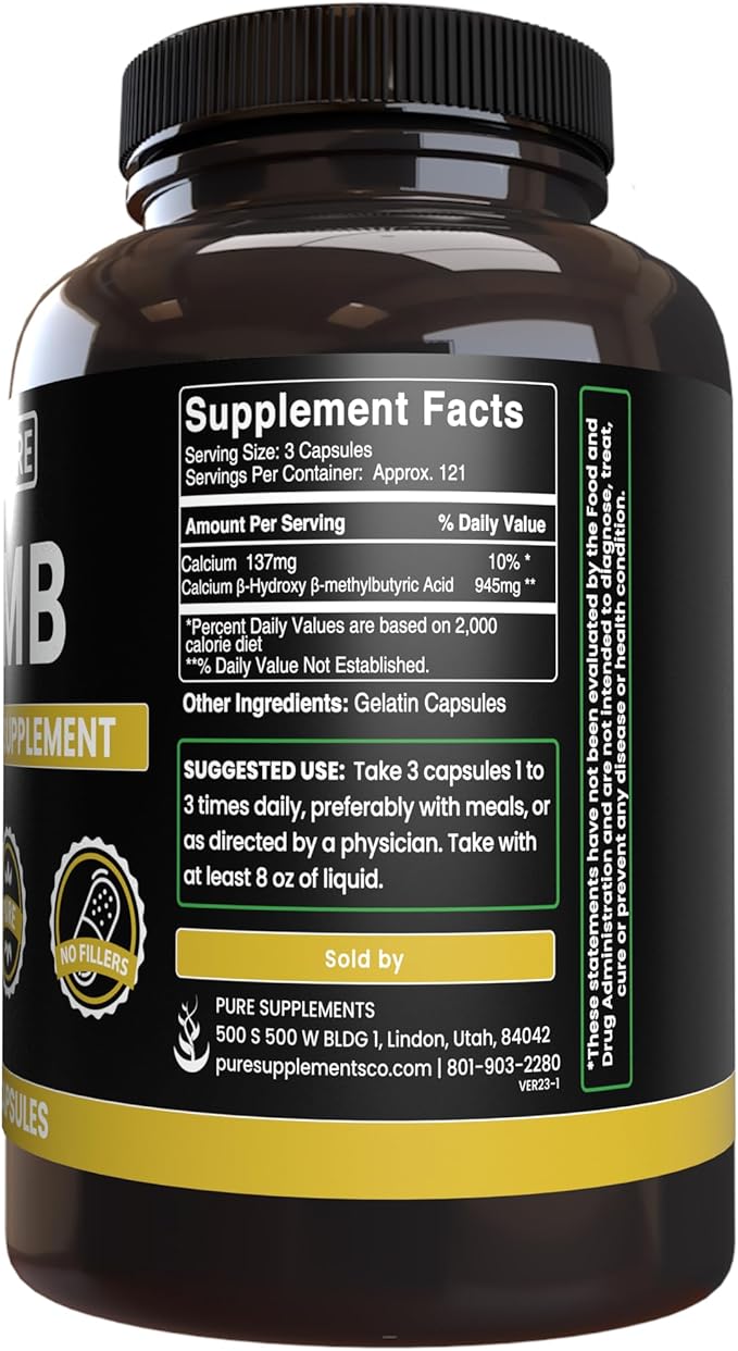 Pure Original Ingredients HMB (365 Capsules) No Magnesium Or Rice Fillers Always Pure Lab Verified