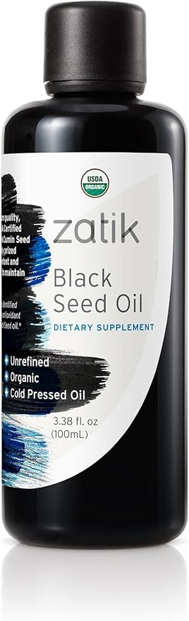 Zatik Naturals - Black Cumin Seed Oil Unrefined USDA Organic Cold-Pressed - Higher EFAs Natural Immune Booster and All-Natural Defense Mechanism. 3.38 fl oz (100mL)