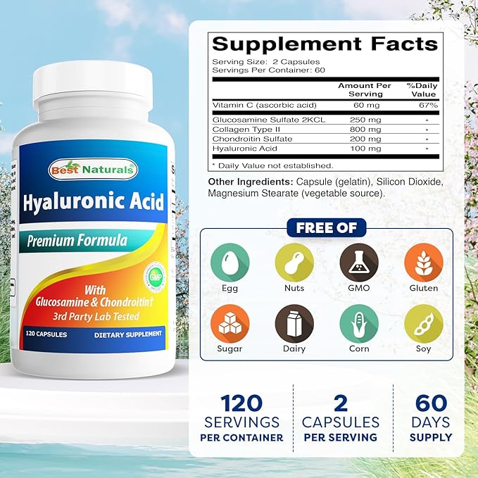 Best Naturals Hyaluronic Acid 100 mg 120 Capsules (Pack of 3)