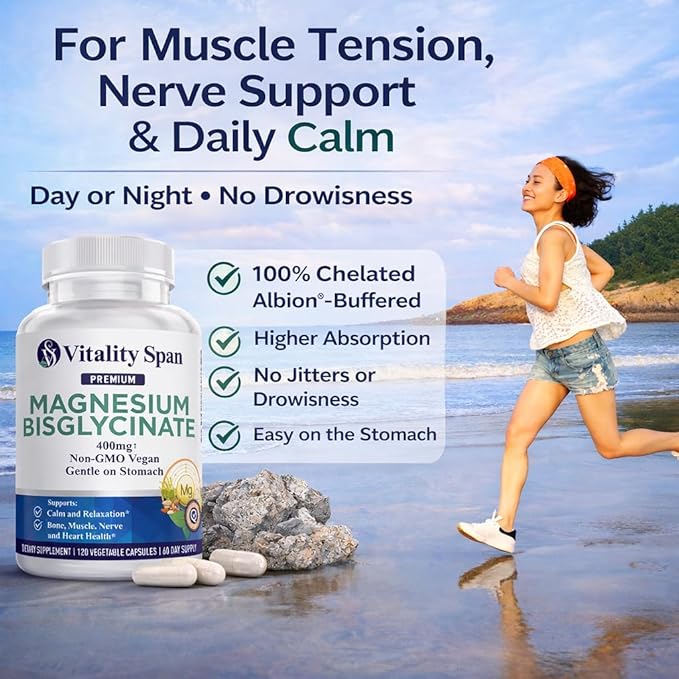 Magnesium Glycinate 400mg Chelated Magnesium Bisglycinate for Relaxation and Sleep Aid Extra Strength with Magnesium Oxide Gentle on Stomach Vegan 120 Capsules Made in USA