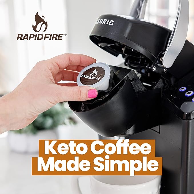 Rapid Fire Ketogenic Caramel Macchiato Keto Coffee Mix &amp Pods Supports Energy &amp Metabolism Weight Loss Diet 15 Servings 7.93oz &amp 16 Count K Cups