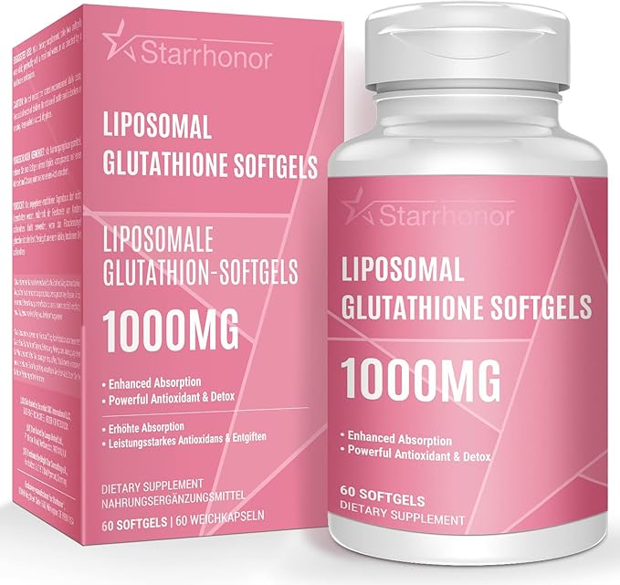 Liposomal Glutathione Softgels 1500MG Reduced Glutathione Supplement with Vitamin C Better Absorption Non-GMO Powerful Antioxidant for Healthy Aging Detox Immune Health 60 Softgels