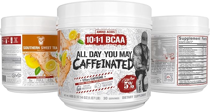 5% Nutrition Rich Piana AllDayYouMay Caffeinated BCAA Energy Powder | Premium Pre Workout Amino Energy &amp Electrolytes | Hydration Endurance &amp Recovery | 16.3 oz 30 Servings (Southern Sweet T