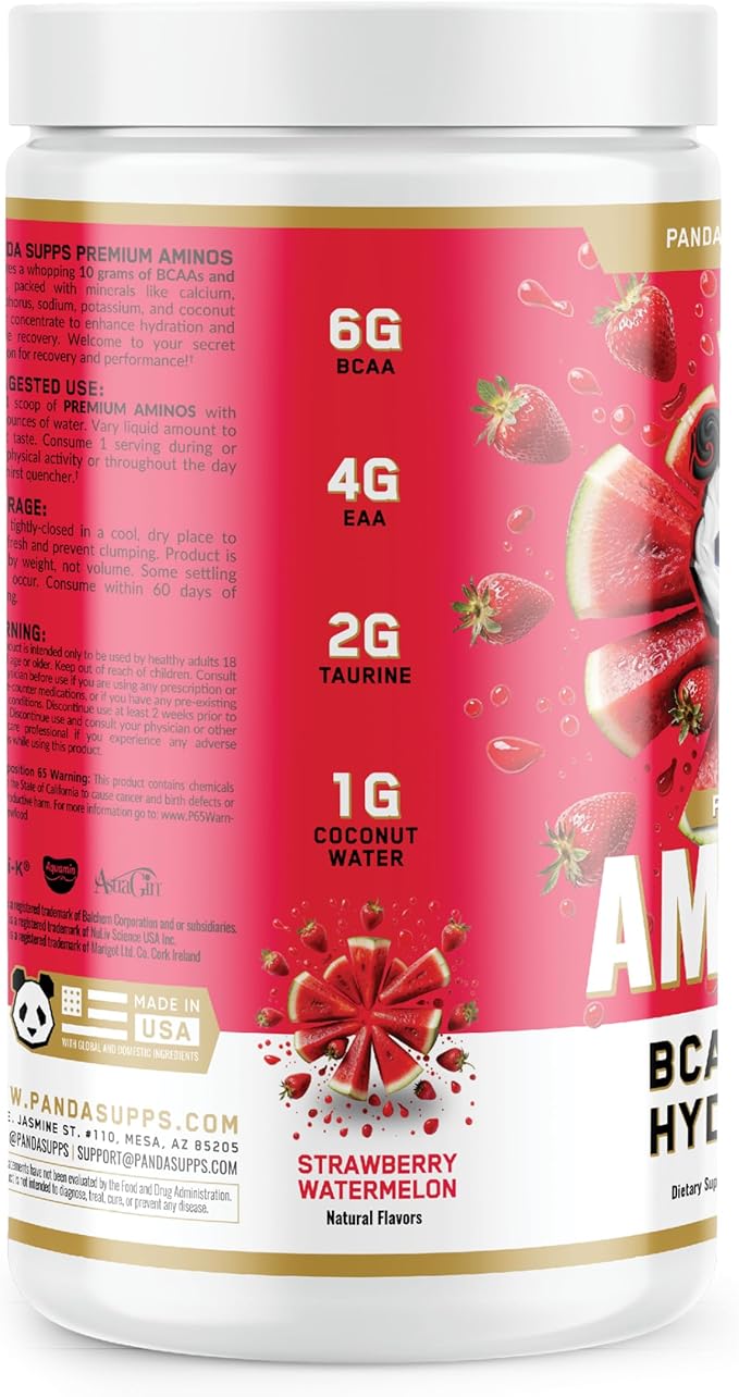 Underground Bio Labs Panda Supps Aminos | BCAA + EAA + Hydration + Eectrolytes for Men and Women with 2G Taurine and 4G EAAs (30 Servings) (Strawberry Watermelon 3.0)