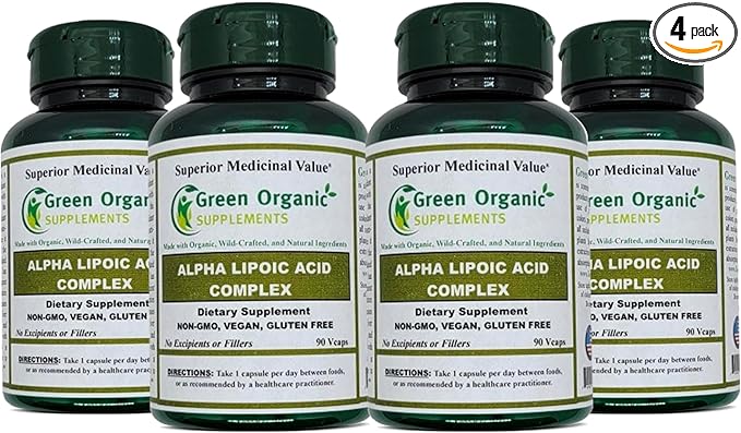 Green Organic Supplements' Alpha Lipoic Acid Complex ALA 90 VCaps Alpha Lipoic Acid Capsules (Pack of 4)