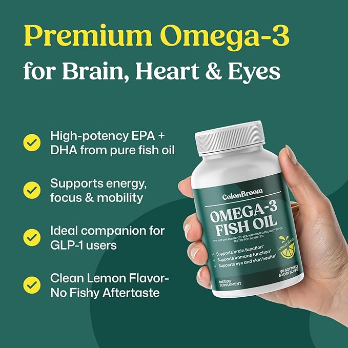 ColonBroom Omega 3 Fish Oil 2640 mg Softgels | Lemon Flavor | Daily Fish Oil Omega-3 Supplement for Women &amp Men with EPA &amp DHA | Gluten-Free Non-GMO Natural (120 Softgels 4 Month Supply)