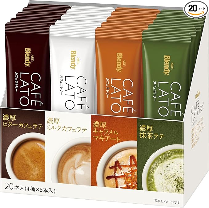 Senka Blendy AGF Coffee Blendy Stick Cafe Latory Stick Assortment 20 Pcs - Bitter Milk Caramel Macchiato Matcha Latte 5 Each