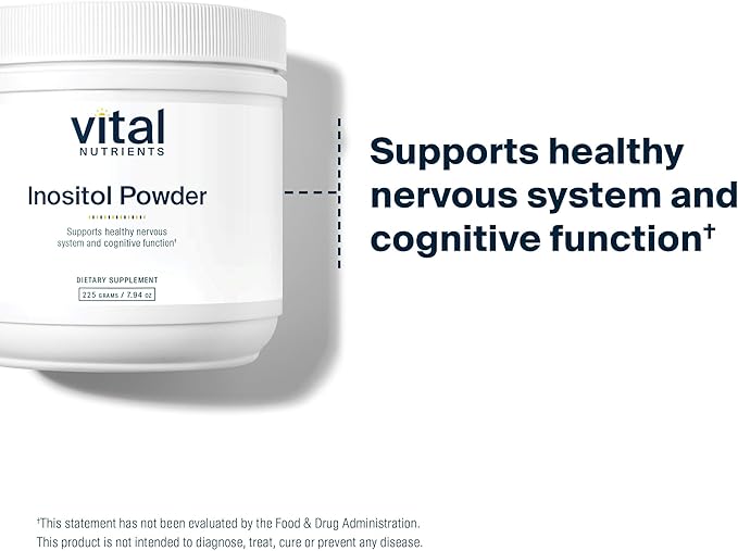 Vital Nutrients Inositol Powder - Myo Inositol Supplement for Women and Men - Supports Energy Nervous System Metabolism &amp Ovarian Function* - Vegan Gluten Dairy Soy Free - 56 Servings