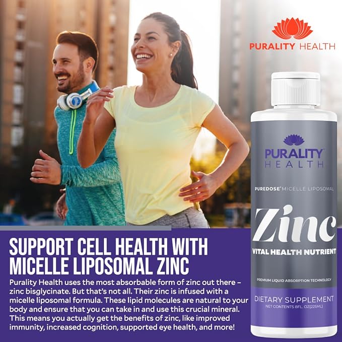 Liposomal Zinc Purality Health15mg of Zinc per Serving Liquid Zinc Blueberry Flavor Vegan Gluten-Free 15 Day Supply